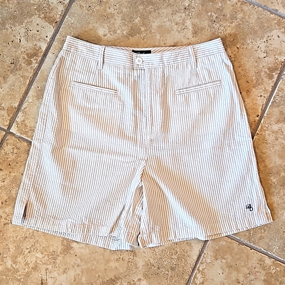 Seersucker Tan and White Striped Shorts - Picture 1 of 6